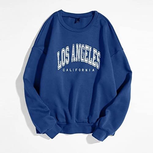 Zpervoba Преголема џемпер за жени во Лос Анџелес Калифорнија Писма Печати Графички џемпери на екипажот на екипажот на пулвер дуксери