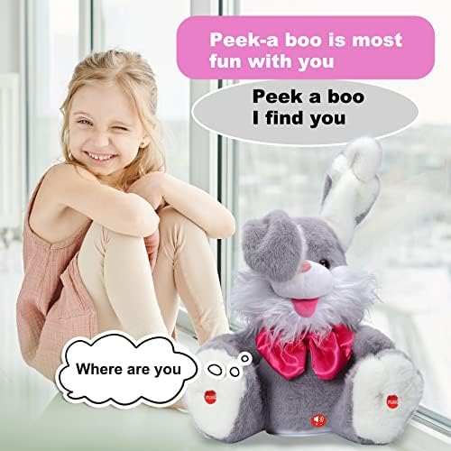 Miaodam peek-a boo bunny играчки за мали деца 1-3, зајаче полнето животно го повторува она што го велите, деца песна и приспивни