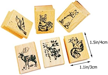 Гумени марки на тофику 6 парчиња животински образец дрвени марки печатени марки за мастило Декоративни гумени печат за DIY занаетчиски букви