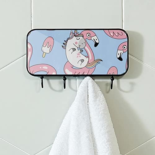 Lyetny Holder wallид монтиран решетка за пешкири за бања бања бањарка облека облечена облека со еднорог со фламингос симпатична