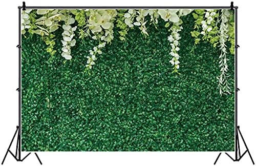 Yeelle 10x6.5ft Зелена трева windидна свадба позадина бела цвет лисја зеленило фотографија позадина на отворено роденденска