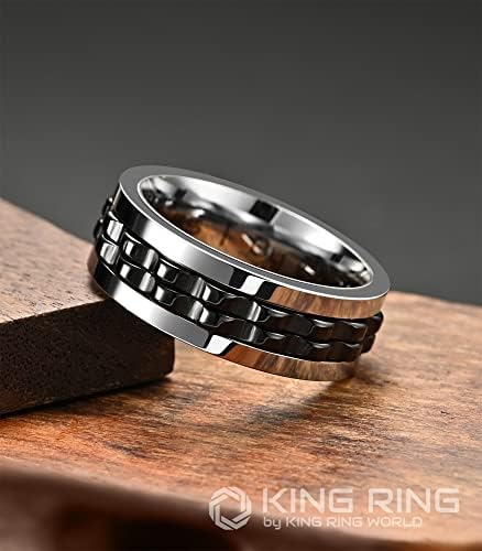Кинг прстен 8мм опрема за вртење на прстенот - Ултра полиран тежок прстен за олеснување на стресот, вртење прстен од не'рѓосувачки челик, вознемиреност