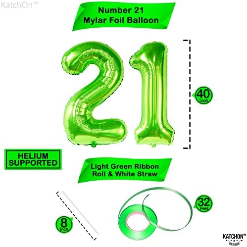 Голем, светло зелен балон број 21 - 40 инчи | Mylar Green 21 балон број, 21 -ви роденденски украси за мажи | Број 21 балони за родендени | Голем
