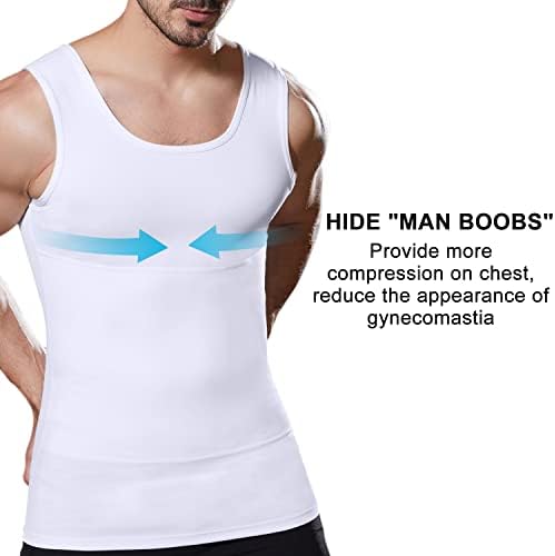 Lgtfy mens slimmying Body Shaper елек, кошули за компресија на гинекомастија, под -подлежници за контрола на стомакот - промена