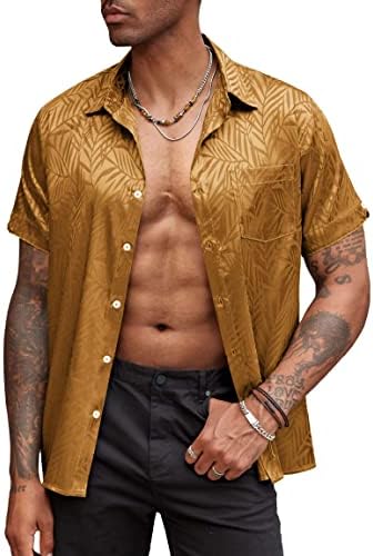Летни кошули со коофанди летни кошули со кратки ракави свилени сатенски џакард кошули случајно копче надолу од плажа кошула