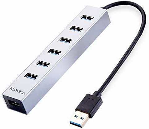 USB Hub 7 ПОРТ USB Експандер, ADOOMA Multiport USB 3.0 Адаптер За Продолжување На Центарот За Податоци за Биро За Компјутер ЛАПТОП PS5 Алуминиумско