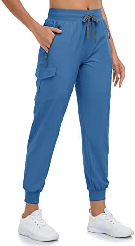 Номолен женски пешачки карго панталони со лесни суви џогери на отворено обичен пат за патување со џебови со патенти