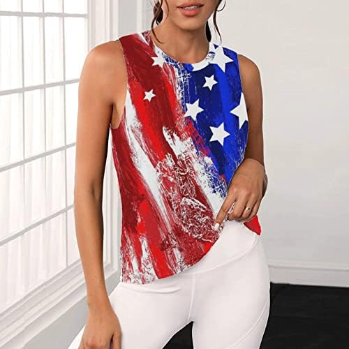 Резервоар за жени за жени 4-ти јули без ракави маици Американски резервоар за печатење на знами