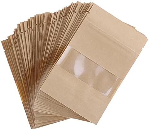 50 парчиња Крафт - Хартиени Патент Кеси За Закуски Патент За Складирање Кафеав Зафат Торбички За Пакување Што Може Да Се Затворат Стоечка