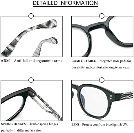 Кокобин очила за читање со 4 пакувања Сина светлина Blcoking Fashion LEACS околу удобните читатели за жени и мажи