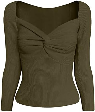 Womanена моден корсет преден вкрстена јака со долг ракав Темперамент џемпер Топ кошули за жени за работа