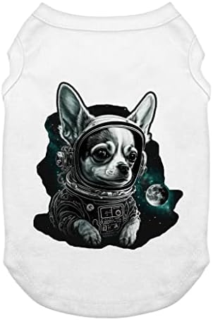 Тенка за вселенско кучиња - графичка маица за кучиња - облека за печатење кучиња - бела, с
