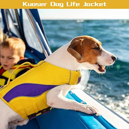 Lifeивотна јакна од кучиња Куосер, животен век на кучиња Ripstop за пливање и пловење, елек за пливање на кучиња за мали средни големи
