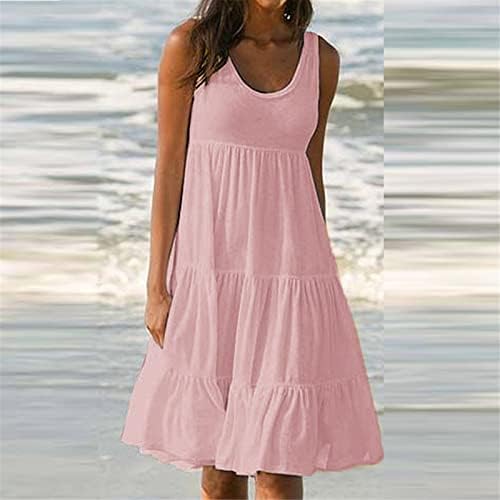 Зефотим летни фустани за жени 2023 Краток ракав/без ракави цвеќиња О вратот Миди лабава фит плажа Сонце маичка фустан