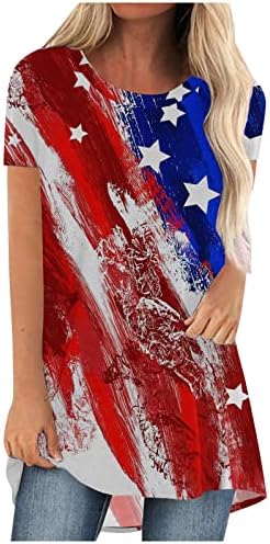 PimoxV жени 4-ти јули долги врвови на туника за хеланки, блузи со блузи со висока маица со ниска празничка маица Американско знаме печатено