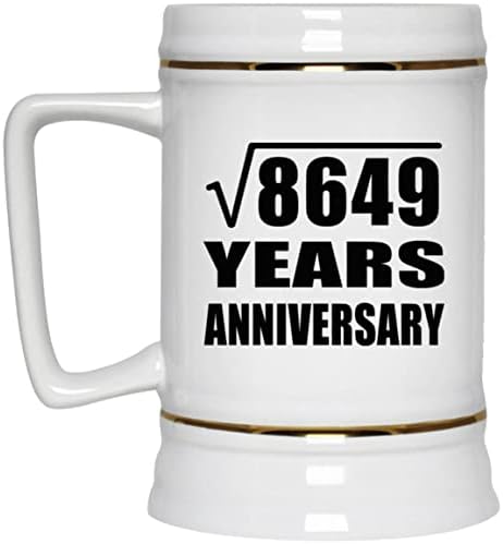 Дизајнирајте 93-годишнина Квадратен Корен од 8649 Години годишнина, 22оз Пиво Штајн Керамички Танкард Кригла Со Рачка За Замрзнувач,