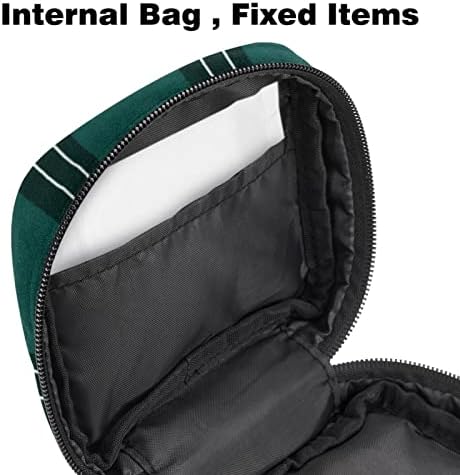 Темно зелени карирани торби за санитарни салфетки, држач за торбичка за торбичка за менструална чаша за жени тинејџерки, мини женски период за