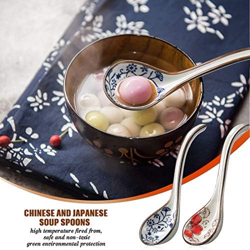 4 парчиња јапонски и корејски керамички супи лажици поставени азиски ретро кинески керамички ориз лажици криви рачка рамен супа лажица