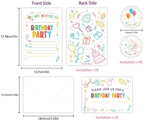 Авами 20 Спакувајте Шарени Покани За Роденден Со Пликови И Налепници, Картички За Покани За Роденденска Забава