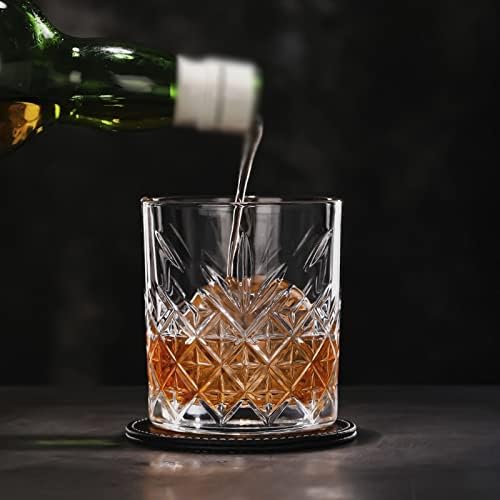 Стаклена чаша 4 парчиња стаклени чаши поставени модни очила за виски, виски од шкотско, бурбон, коктели, рум, трајни чаши за виски за пиење
