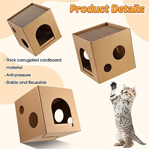 3 Спакувајте Мачка Картонска Куќа Куќа За Гребење Мачки Со 2 Катни Влошки За Гребење 11,8 Куќа За Играње Мачки За Внатрешна Брановидна Кутија За Гребење Мачки Играчка