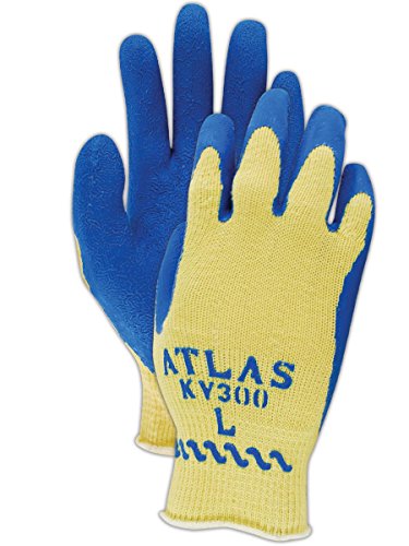 Showa Најдобрата ракавица KV300L Atlas Kevlar со латекс палма облога, голема, сина боја