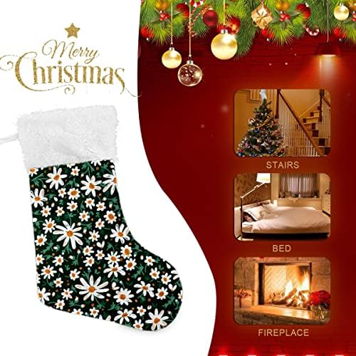 Божиќни чорапи малку бели маргаритки цветни зелени лисја бела плишана манжетна мерцеризирана кадифена семејна празник персонализиран
