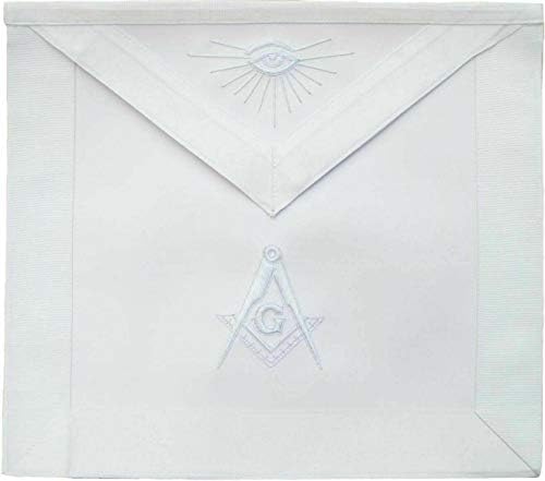 Deura Masonic Blue Lodge Master Mason White Leather Apner Apponided Square & Compass