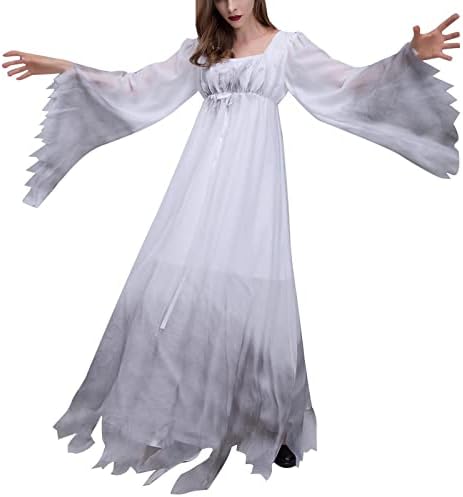 Фустан за Ноќта на вештерките на Нарбрг за жени Госмер Дух костум готски викторијански бел фенси свадба костум фустан