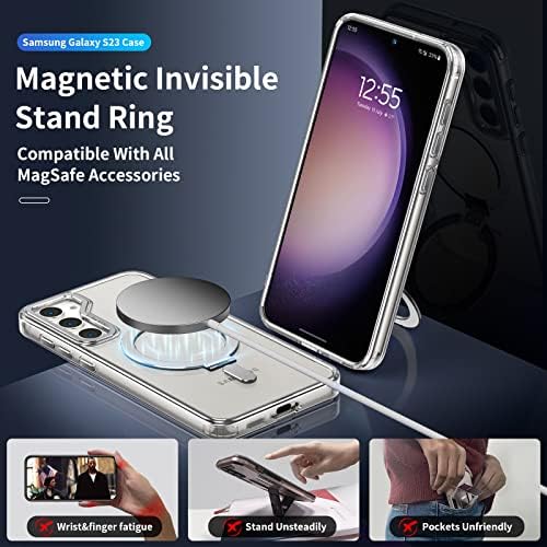 Ниуфои За Случајот Samsung Galaxy S23 Со Магнетски Невидлив Држач [Компатибилен Со Mag Safe] Тенок Проѕирен Мат Отпорен На Удари За Samsung Galaxy S23, Јасно
