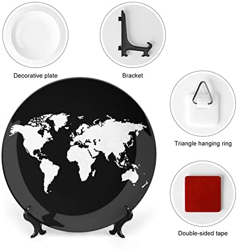 Црно Бело Карта На Земјата Керамички Декоративни Плочи Со Стојат Коска Кина Виси Орнаменти Десерт Плочи