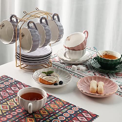 Порцелански чај поставува британски кралски серии, 8 мл чаши и сервис за чинија за 6, со чајници за крем за чад од чаша од чај од чај