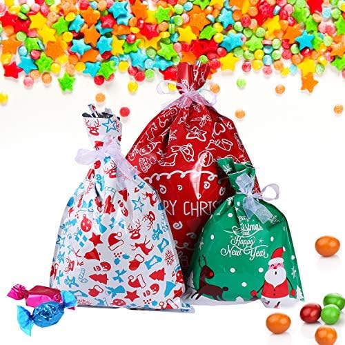 60 парчиња Божиќни Чанти Празнични Задоволства Торби Вреќи За Завиткување Божиќна Забава Фаворизирајте Добри Чанти Со Панделки