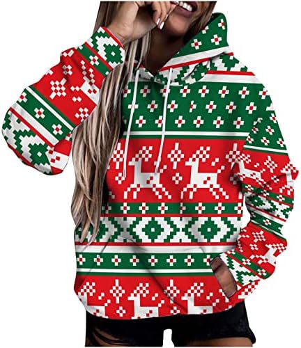Нархбг Божиќ грди дуксери за жени, тинејџери девојки симпатични врвови за графички печати пулвер качулка за џемпери за џемпери