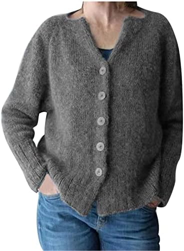 Женски случајни џемпери јакна јакна за копче V-вратот надолу од кошулата на горниот дел од предниот дел од долгиот ракав палто обичен плетен