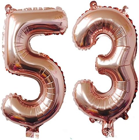 40inch Rose Gold Foil 53 Helium Jumbo Digital Buter Balloons, 53 -ти роденденски декорација за жени или мажи, 53 резерви за роденденска забава