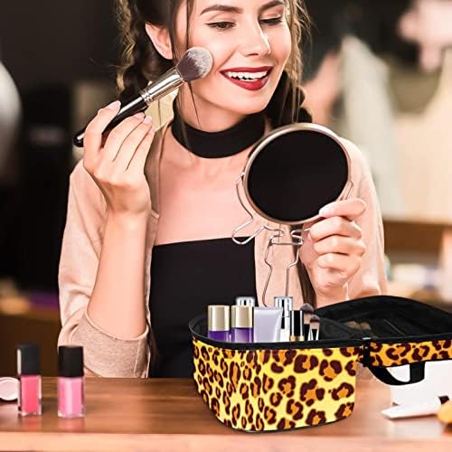 Леопард Браун Патување Шминка Торба Козметичка Торба Шминка Организатор Случај Со Рачка За Жени Девојка