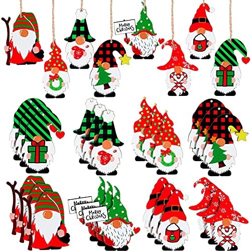 Божиќни дрвени висечки украси дрвени гноми Божиќни украси исечоци Елф виси Божиќен знак Дрвени гноми Божиќни украси за украси за елка дома