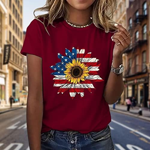 Патриотски кошули за жени во САД со маица со знаме летни обични врвови со кратки ракави маички starsвезди шарени удобни лабави кошули врвни