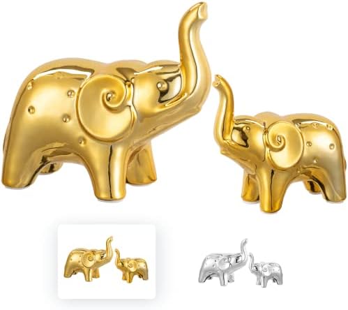 Статуа на украси за златни слонови Кииваа, мали предмети за декор за полица, канцеларија за маса за маса, фигурини на слонови