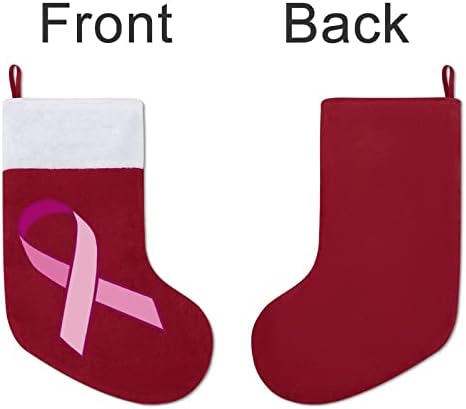 Свесност за рак на розова лента за рак на дојка Божиќни чорапи порибување на Божиќни дрвја Дедо Мраз виси украси за одмор на камин 16,5