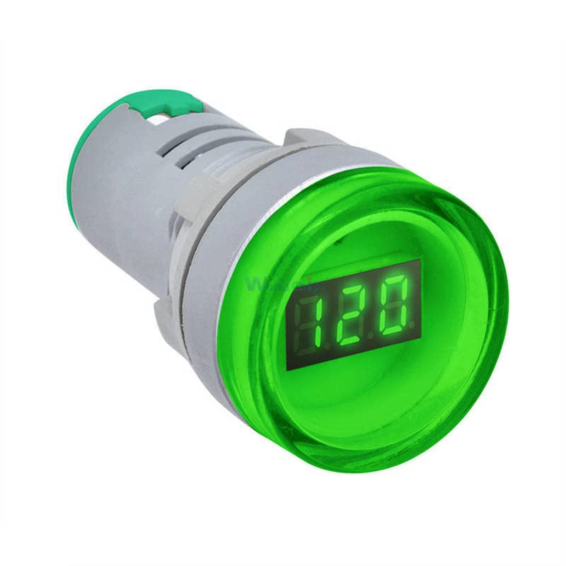 22мм Дигитален LED дисплеј мерач на напон на волт-волтметар мерач Индикатор пилот светло T90 AC 60V-500V AC60-500V 0-50A Зелен DIY