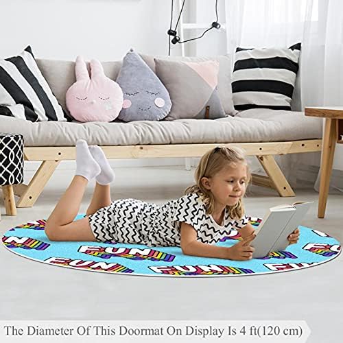 Llnsupply Голема големина 4 ft рунда деца играат област за килим смешни зборови забавно сина позадина расадник за килим, но не лизгаат деца
