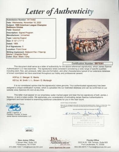 Кејси Стенгел Ерни Бенкс Дени Муртау Потпиша Програма ЗА Светска Серија ОД 1969 ГОДИНА ЈСА-Автограмирани СПИСАНИЈА МЛБ