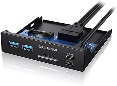 GRAUGEAR 3.5 Инчен ПРЕДЕН Панел USB Центар w / Внатрешна Картичка Читач, 10GBPS USB3. 2 USB C, SD/microSD Картичка Слот, Метална Рамка,