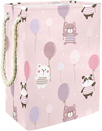 Djrow Цврсто алишта за перење цртан филм Панда и мечка со балон розово печатење со голема капацитет за преклопување на облеката со рачки