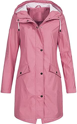 Aazjss женски плус големина јакна од дожд водоотпорен мантил пакуван отворено качулка со лесни палта за патувања