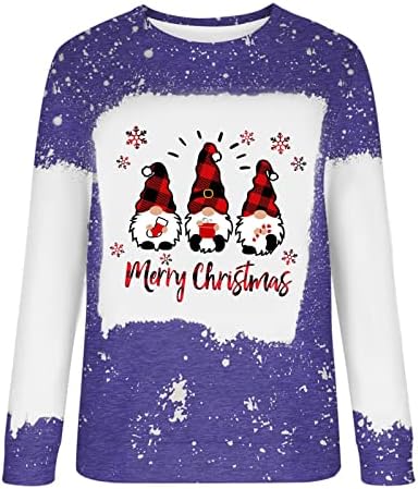 Божиќни џемпери за женска симпатична мала гномска кошула трендовски зимски долги ракави, вратоврска боја, случајна пукаловер врвот на врвот