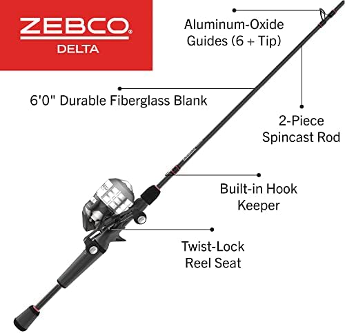 Zebco Delta Spincast Reel and Combo Rod Combo, Instant Anti-Reverse Clutch, променливо десно или лево, превземање, пред-пукана со риболов линија