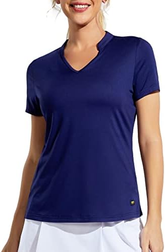 Mierенски женски тениски кошули без јаки, краток ракав Брз сув голф Поло, влага за влага и меки поло -маички